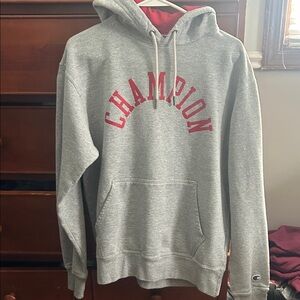 Champion Gray Hoodie with Red Accents